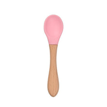 Load image into Gallery viewer, 2PCS  Bamboo Training Spoons Organic Soft Baby Feeding Silicone Tip Spoon Scoop Easy Grip Handle Toddlers Infant Gifts For Parents And Baby Boys Or Girls
