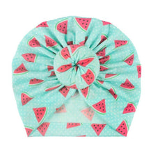 Load image into Gallery viewer, Luxury Modern Donut Baby Beanie Turban Hat Baby Cap Cotton Fruit Print Floral Toddler Baby Girl Cap Design
