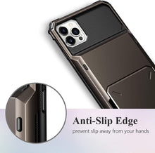 Load image into Gallery viewer, Blue Men Card Holder Hidden Pocket Phone Case Dual Layer Bumper Armor Protective Cover For iPhone 14 13 Pro Max 13 Mini 13 Pro Card Slots Wallet Case Cover Slide Armor Wallet Card Slots Holder for iPhone 13
