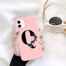 Load image into Gallery viewer, Initial Letter Silicon Phone Case For Iphone  12 Pro Max Retro Pink Flower Soft Back Cover Compatible With Iphone Case Soft Touch Cute Pink Silicone Back Cover For Iphone
