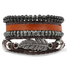 Load image into Gallery viewer, Vintage Black Bead Bracelets For Men Fashion Hollow Triangle Leather Bracelet &amp; Bangles Multilayer Wide Wrap Jewelry For Men and Women
