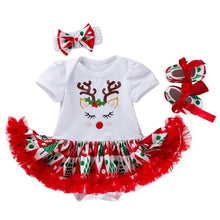 Load image into Gallery viewer, 3PCS Clothes Set Romper Dress Cottons Cartoon Deer Excellent Look  Bowknot Shoes  Outfit
