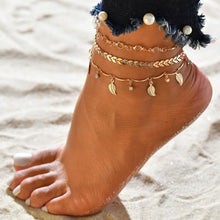 Load image into Gallery viewer, Gold Metal Shell Coconut Tree Female Anklets Barefoot Sandals Foot Summer Double Layers  Foot  Bracelets Leg Jewelry

