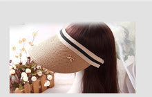 Load image into Gallery viewer, Vintage Women's Sun Hats Handmade Straw Visor Caps Fashionable Adult Sun Beach Top Hats Cute Bowknot Design Fashion Summer Women's Casual Caps Straw Hats Parent-Child Summer Hat Empty Top Beach Hat
