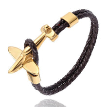 Load image into Gallery viewer, Stainless Steel Gold Aviation Airplane Anchor Bracelets For Men and Women In Retro Leather Bracelet Air Force Style Homme Jewelry Style
