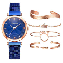 Load image into Gallery viewer, Fashion Set Women Watches Luxury Magnet Buckle Flower Rhinestone Watch Ladies Quartz Wrist Watch  WIth Bracelet In Set For Women and Girls
