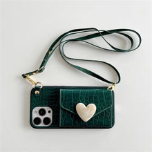 Load image into Gallery viewer, Attractive Luxury Love Black Lanyard Phone Case for iPhone 12 13 Mini 7 8 Plus 11 Pro Max X XS XR Cover Handbag Case with Card Holder Lanyard Adjustable Strap Cover For iPhone
