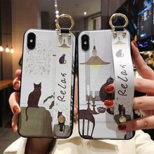 Load image into Gallery viewer, Cartoon Cute Cat Wrist Strap Soft Phone Case For Iphone 13 11 12 14 Pro Max X Xr Xs Max Se 2020 7 8 Plus 14plus Holder Cover Thanksgiving Cute Cats Silicone Case For Iphone
