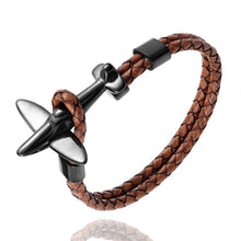 Load image into Gallery viewer, Stainless Steel Gold Aviation Airplane Anchor Bracelets For Men and Women In Retro Leather Bracelet Air Force Style Homme Jewelry Style
