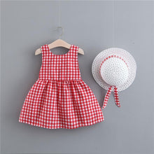 Load image into Gallery viewer, Print Plaid Bow Summer Princess Party Dress Infant Newborn Baby Dress+Hat 2pcs Kids Clothing Set
