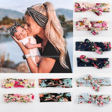 Load image into Gallery viewer, Modern  Mother &amp; Baby Headbands Kids Girl Bow With Rabbit ear Print Floral Hair Bands Parent-Child Hair Accessories
