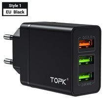 Load image into Gallery viewer, Black Dual Port Quick Charge 3.0 USB Charger QC 3.0 Fast Charging Multi Charger Portable Travel Wall Modern Phone Charger
