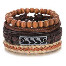 Load image into Gallery viewer, Vintage Black Bead Bracelets For Men Fashion Hollow Triangle Leather Bracelet &amp; Bangles Multilayer Wide Wrap Jewelry For Men and Women

