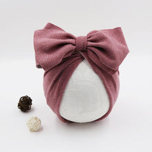 Load image into Gallery viewer, Handamde Elegant Baby Hats for Girls Big Bow Turban Hat Newborn  Baby Beanie Cap Solid Color Style
