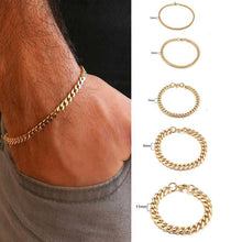 Load image into Gallery viewer, Men's Bracelet Curb Cuban Link Chain Stainless Steel Mens Womens Bracelets Bangle Gold Tone No Fade
