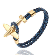Load image into Gallery viewer, Stainless Steel Gold Aviation Airplane Anchor Bracelets For Men and Women In Retro Leather Bracelet Air Force Style Homme Jewelry Style
