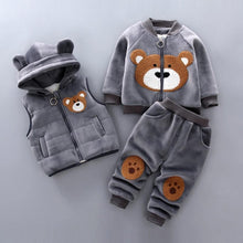 Load image into Gallery viewer, Baby Clothes Winter Thick And Warm Three-piece Cartoon Bear And Fox Printed Sweater Hooded Baby Girl Clothing Set Sweater and Pants
