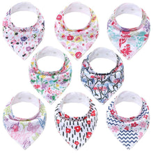 Load image into Gallery viewer, 8PCS/SET Comfortable Colorful 100% Organic Cotton Adjustable Snaps Bandana Saliva Bibs For Baby Boys &amp; Girls Kids
