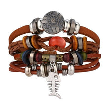 Load image into Gallery viewer, Vintage Black Bead Bracelets For Men Fashion Hollow Triangle Leather Bracelet &amp; Bangles Multilayer Wide Wrap Jewelry For Men and Women
