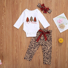 Load image into Gallery viewer, Newborn Baby Boys Girls Christmas Tree Printed Pullover Top and Leopard Pants Christmas Outfits 3pcs
