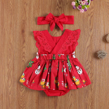 Load image into Gallery viewer, 0-24M Baby Girls Romper Dress Lace Short Sleeve Cartoon Print Jumpsuits Headband Unique Design
