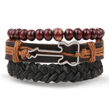 Load image into Gallery viewer, Vintage Black Bead Bracelets For Men Fashion Hollow Triangle Leather Bracelet &amp; Bangles Multilayer Wide Wrap Jewelry For Men and Women
