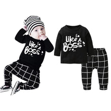 Load image into Gallery viewer, Newborn Baby Boy Clothes Set Long Sleeve Letter Like A Boss T-shirt , Pants Infant Clothing Set For Baby
