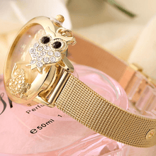 Load image into Gallery viewer, STEVVEX Gold  Watch Brand Quartz Women Rose Gold Stainless Steel Mesh Belt Ladies Wristwatch Female Clock Owl (Gold) For Women and Girls
