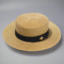 Load image into Gallery viewer, Women’s Straw Fedora with Metallic Bee Accent
