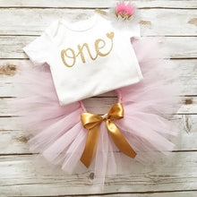 Load image into Gallery viewer, Luxury Modern Baby Girl First 1st Birthday Party Dress Cute Pink Tutu Cake Outfits For Birthday Party with Big Bow And Unicorn Design

