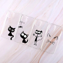 Load image into Gallery viewer, Cute Cartoons Black Cat Transparent Phone Cover For Iphone 14 14promax 14plus 13promax 13 12 11 Shockproof Clear Phone Case Adorable Soft Girls Print Cat Design Clear Cute Flexible Silicone Phone Case
