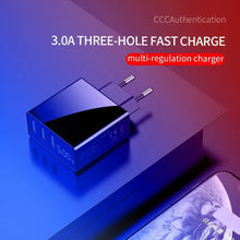 Load image into Gallery viewer, 3 Port USB Phone Charger LED Display EU Plug Total Max 3A Smart Fast Charger Mobile Wall Charger For Smartphones
