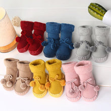 Load image into Gallery viewer, Warm Baby Shoes Newborn Autumn Winter Children Anti Slip Soft Solid Thicken Comfortable Butterfly Knot Shoes For Boys And Girls
