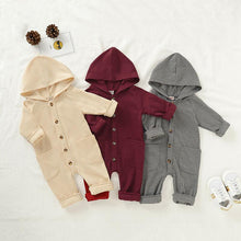 Load image into Gallery viewer, Newborn Clothing Solid Long Sleeve Hooded Button Pockets Romper Winter Warm Jumpsuit for Girls and Boys
