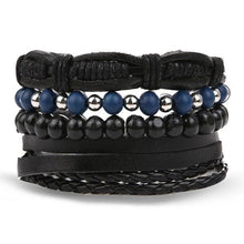 Load image into Gallery viewer, Vintage Black Bead Bracelets For Men Fashion Hollow Triangle Leather Bracelet &amp; Bangles Multilayer Wide Wrap Jewelry For Men and Women
