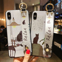 Load image into Gallery viewer, Cartoon Cute Cat Wrist Strap Soft Phone Case For Iphone 13 11 12 14 Pro Max X Xr Xs Max Se 2020 7 8 Plus 14plus Holder Cover Thanksgiving Cute Cats Silicone Case For Iphone
