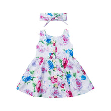 Load image into Gallery viewer, Modern Elegant Baby Girls Kids Summer Floral Dress Princess Party Sleeveless Dresses Headband 2pcs 0-4Y For Party In Flowers Modern Design With Bow
