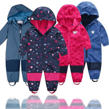 Load image into Gallery viewer, Ski suit For Children Soft Shell Outdoor Jacket Waterproof  Fleece Lining Jumpsuit For Boys and Girls In Modern Colorful Design

