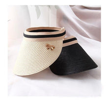 Load image into Gallery viewer, Vintage Women's Sun Hats Handmade Straw Visor Caps Fashionable Adult Sun Beach Top Hats Cute Bowknot Design Fashion Summer Women's Casual Caps Straw Hats Parent-Child Summer Hat Empty Top Beach Hat

