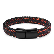 Load image into Gallery viewer, Handmade Luxury Modern Leather Black Blue Braided Leather Bracelet for Men Stainless Steel Design
