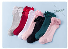 Load image into Gallery viewer, Baby Girls High Long Soft Cotton Lace Big Bow Knee Socks Toddlers Stretchable Material Excellent For Every Occasion
