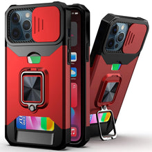 Load image into Gallery viewer, Slide Camera Cover Kickstand Card Wallet Case for iPhone11 X XS 8  Shockproof Protective Phone Case  Wallet Case for iPhone With Sliding Camera Case With Kickstand Magnetic Adjustable Ring Holder
