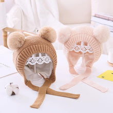 Load image into Gallery viewer, Handmade Modern Trend Winter  Christmas Knitted Baby Hat Cute Double Pompom Infant Baby Boy Girl Cap Ear Protection Hats Kids Children Cap
