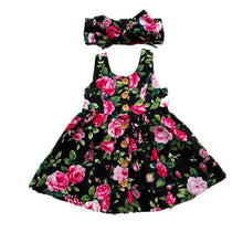Load image into Gallery viewer, Modern Elegant Baby Girls Kids Summer Floral Dress Princess Party Sleeveless Dresses Headband 2pcs 0-4Y For Party In Flowers Modern Design With Bow

