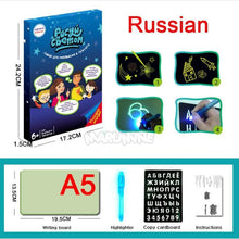 Load image into Gallery viewer, A3 A4 A5 Kids Luminous Drawing Board with Light-Fun Magic Sketchpad Draw Tablet Fluorescent Pen Russian English Light Up Toys
