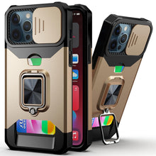 Load image into Gallery viewer, Slide Camera Cover Kickstand Card Wallet Case for iPhone11 X XS 8  Shockproof Protective Phone Case  Wallet Case for iPhone With Sliding Camera Case With Kickstand Magnetic Adjustable Ring Holder

