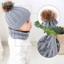Load image into Gallery viewer, Trend New Toddler Hat Baby Girls and Boys Winter Warm Knitted Wool Hemming Hat Beanie Cap and Warm Scarf

