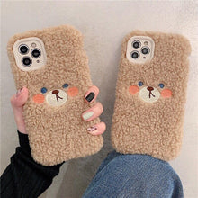Load image into Gallery viewer, Cute Brown Bear Plush Phone Case For Iphone 14 11 12 13 Pro Max 7 8 X XS Max XR SE2 Autumn And Winter Shockproof Full Case Cover Cute Bear Animal Winter Warm Plush Fabric Phone Case
