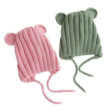 Load image into Gallery viewer, Luxury Modern Baby Knitted Winter Hat with Ears Cartoon Lace-up Children Kids Baby Bonnet Cap In Winter Cozy Style
