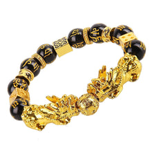 Load image into Gallery viewer, Obsidian Stone Beads Bracelet For Men and Women Unisex Wristband Gold Black Pixiu Wealth and Good Luck Bracelet Design
